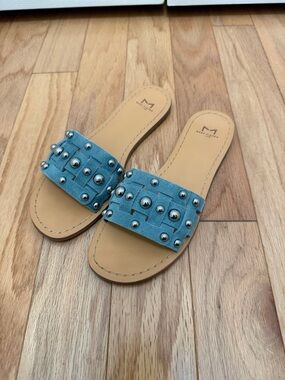 Marc Fisher Turquoise Studded Suede Slide Sandals